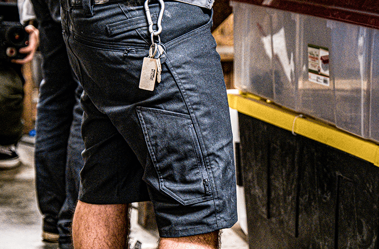 Black 1620 16d Utility Shorts with keychain clipped to belt loop
