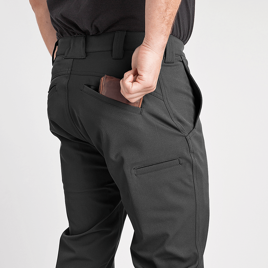 Black 1620 Shop Pants featuring angled back pockets with wallet inside