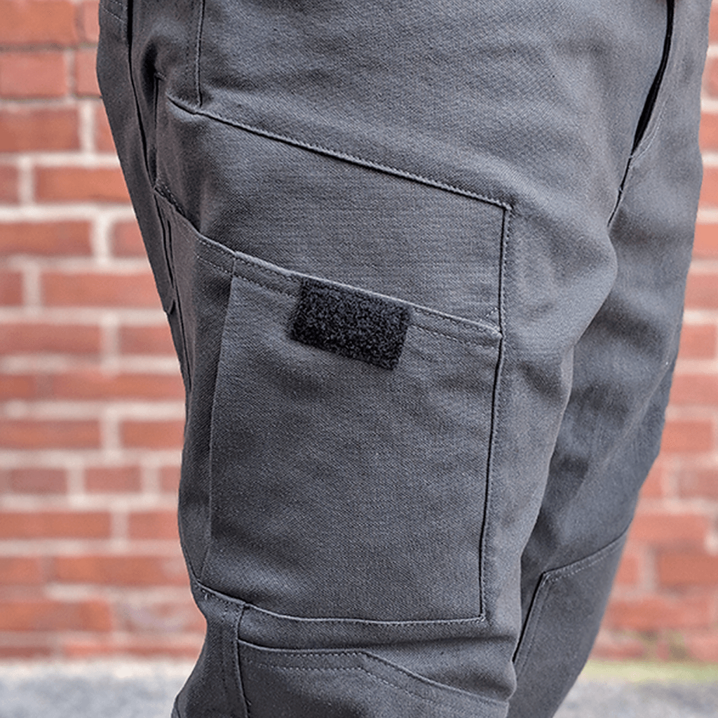 Grey 1620 Double Knee Cargo pant featuring low-profile cargo pockets with billow and two-way flap