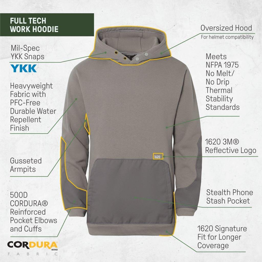 Full Tech Work Hoodie - Reinforced Front Pocket and Elbow Sweatshirts 1620 workwear