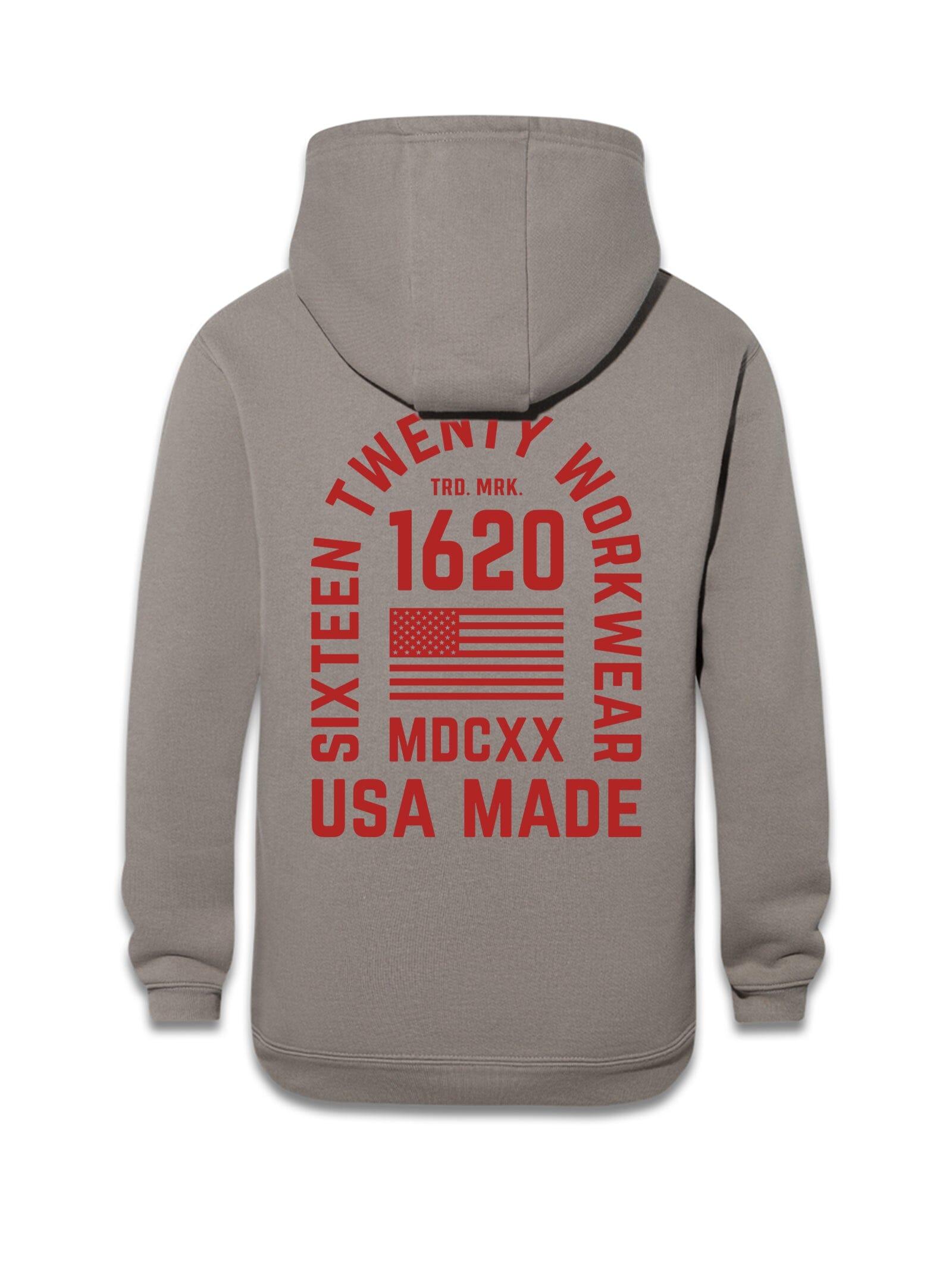 Stacked Logo Work Hoodie Sweatshirts 1620 workwear Grey Red Small