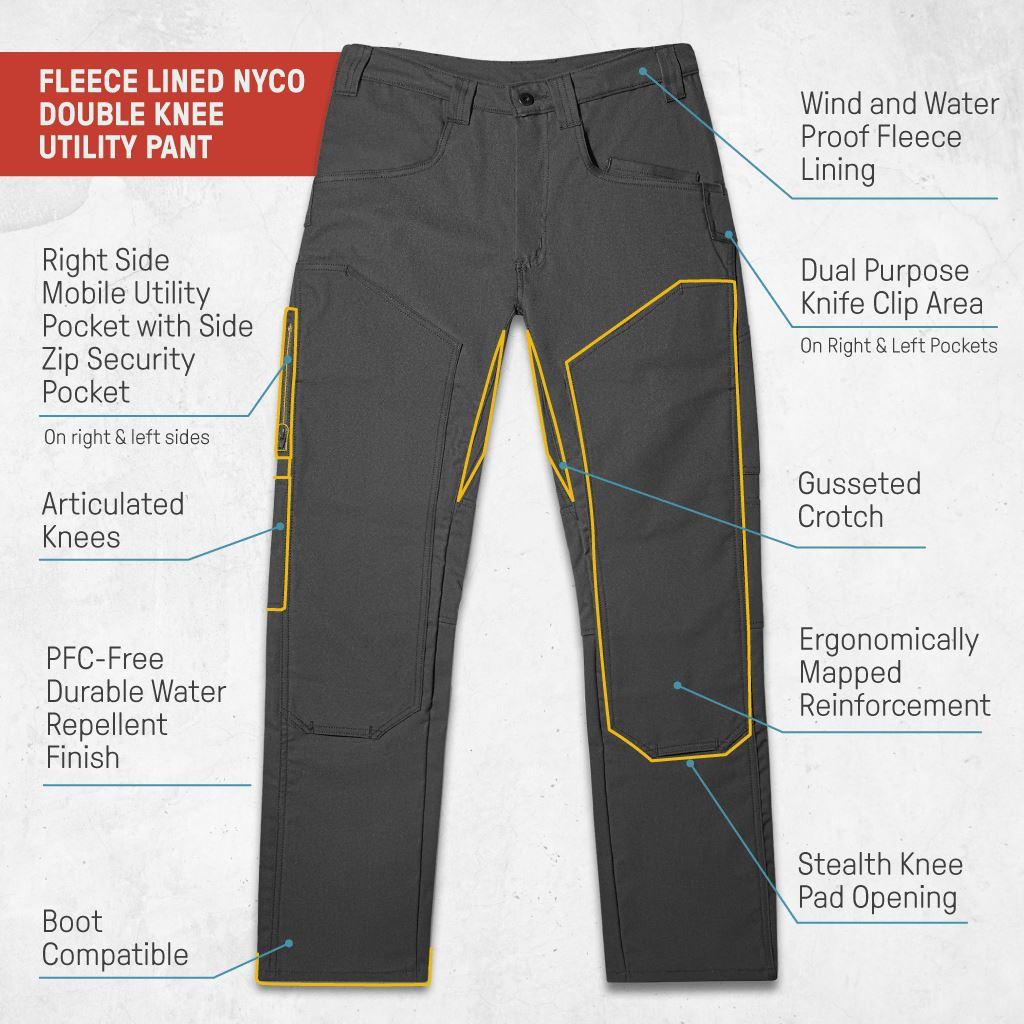 Fleece Lined NYCO Double Knee Utility Pant - Wind & Waterproof Pants 1620 Workwear, Inc 